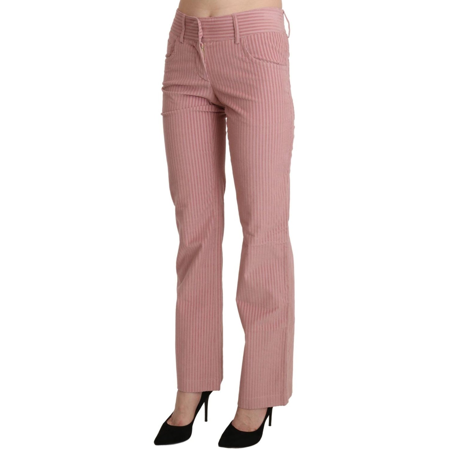 Ermanno Scervino Pink Mid Waist Straight Trouser Cotton Pants