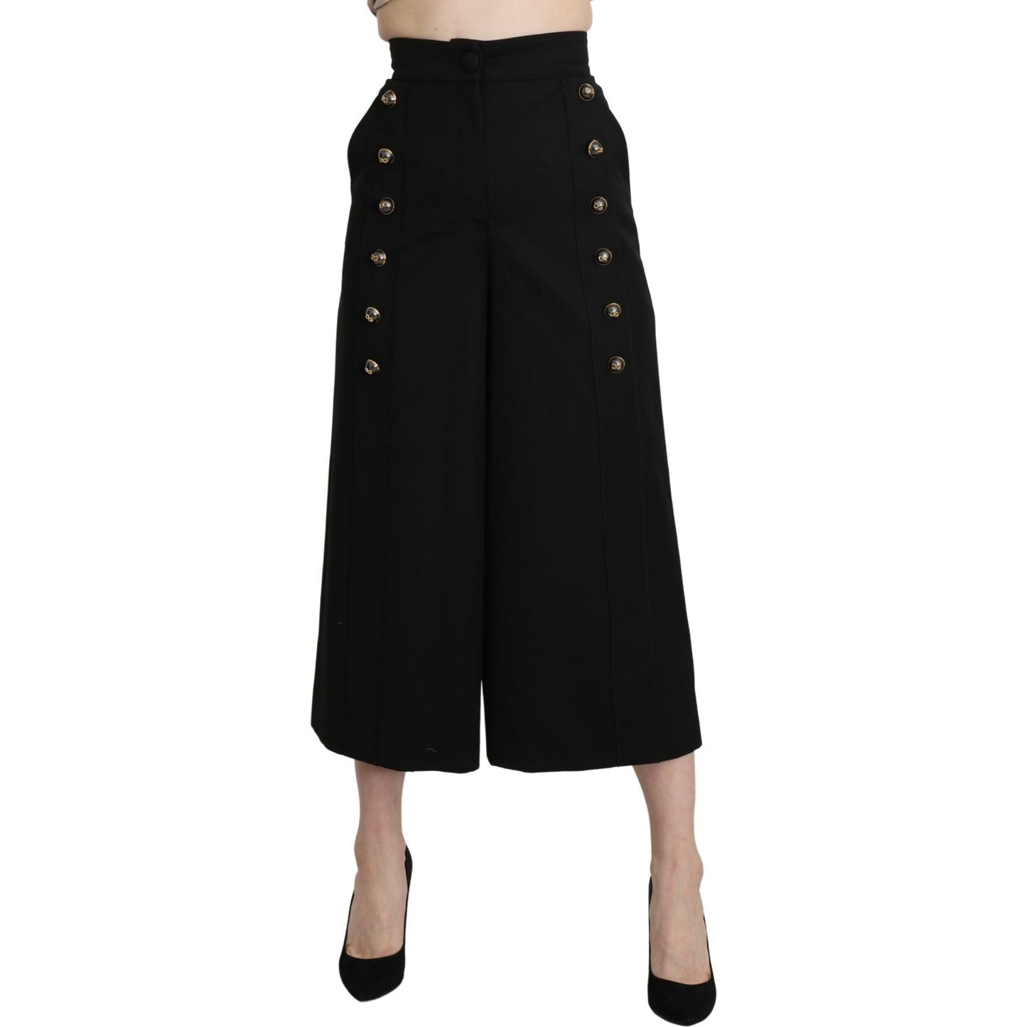 Dolce & Gabbana Black Wide Wool Leg Cropped Trouser Pant Jeans & Pants