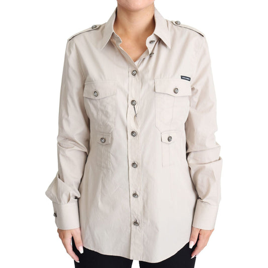 Dolce & Gabbana Dolce & Gabbana Elegant Beige Cotton Safari Shirt TSH5722-48 1728,67345645728,Beige,Clothing,Dolce & Gabbana,IT48|XXL,Material: 100% Cotton,New with tags,Shirts - Women - Clothing,Women,Women - Clothing