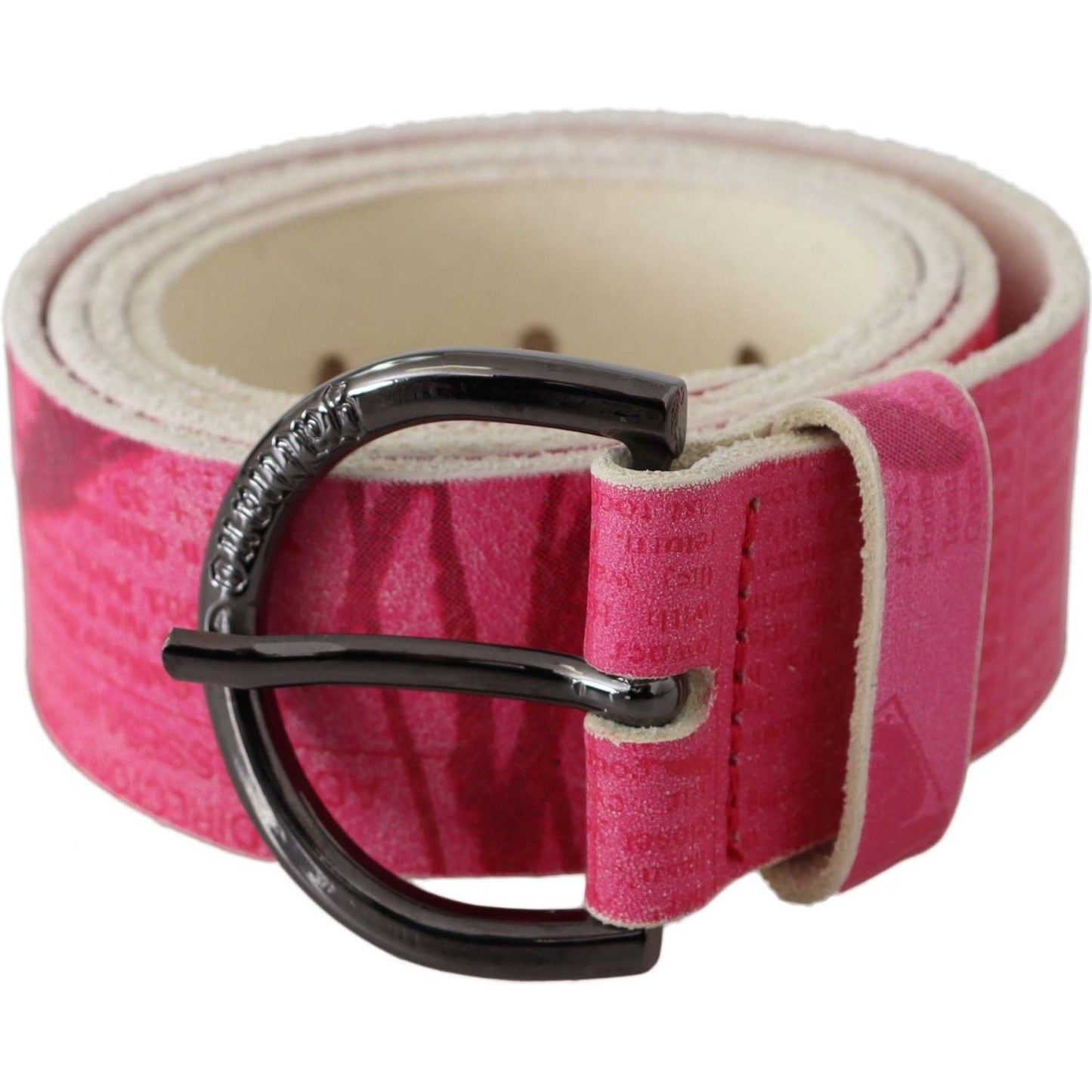 John Galliano Pink Leather Letter Logo Design Round Buckle Belt Belt
