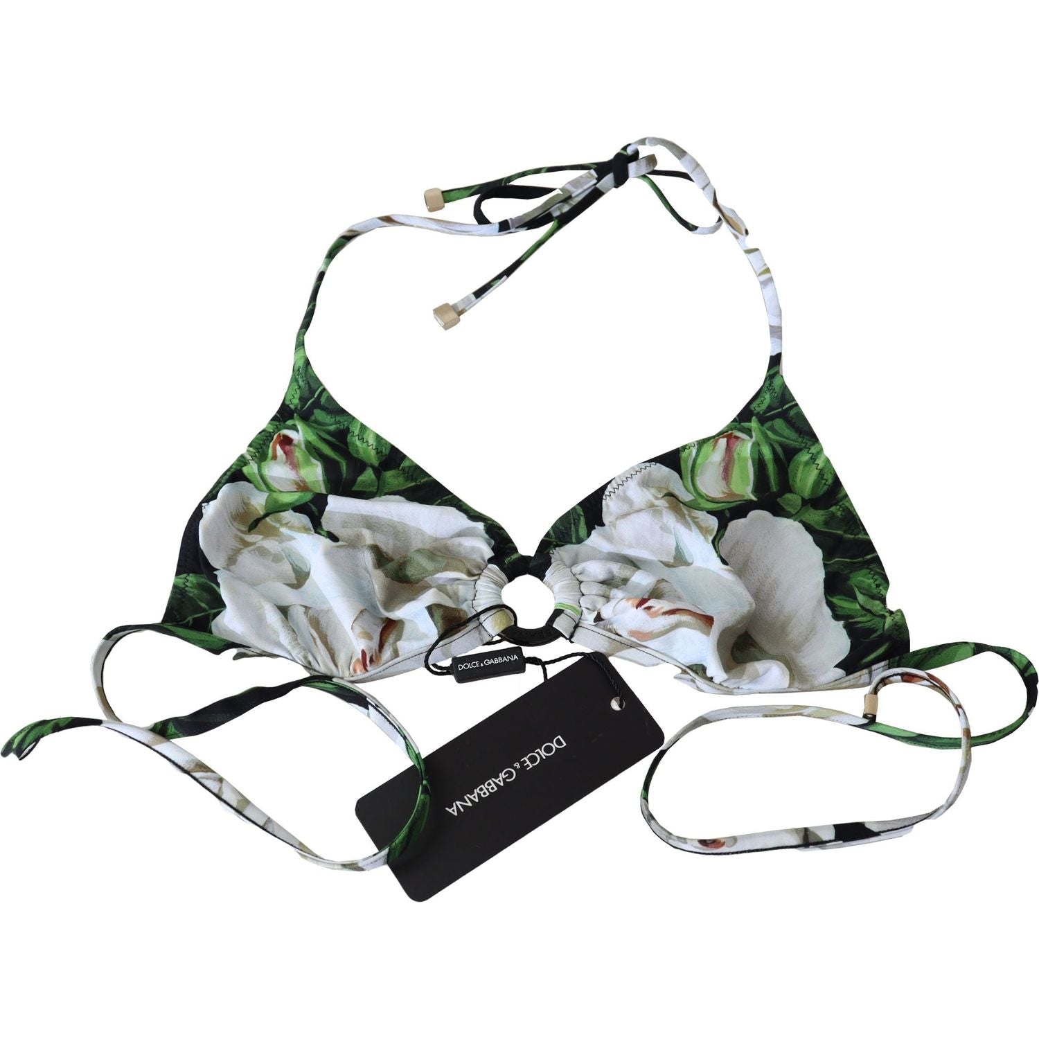 الجزء العلوي من بيكيني دولتشي آند غابانا بطبعة زهور مع مشبك الشعار
