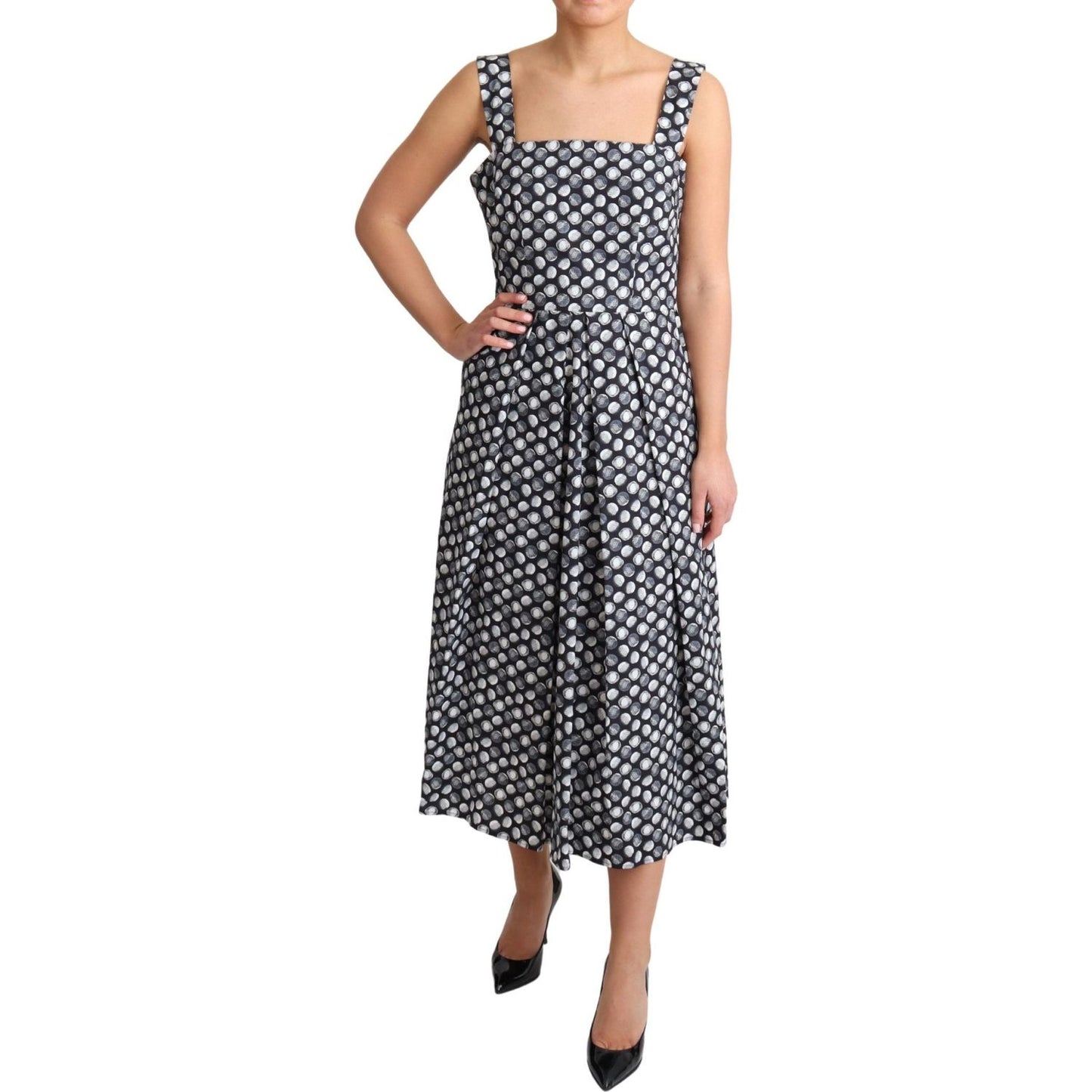 Dolce & Gabbana Blue Geometric Cotton A-Line Gown Dress