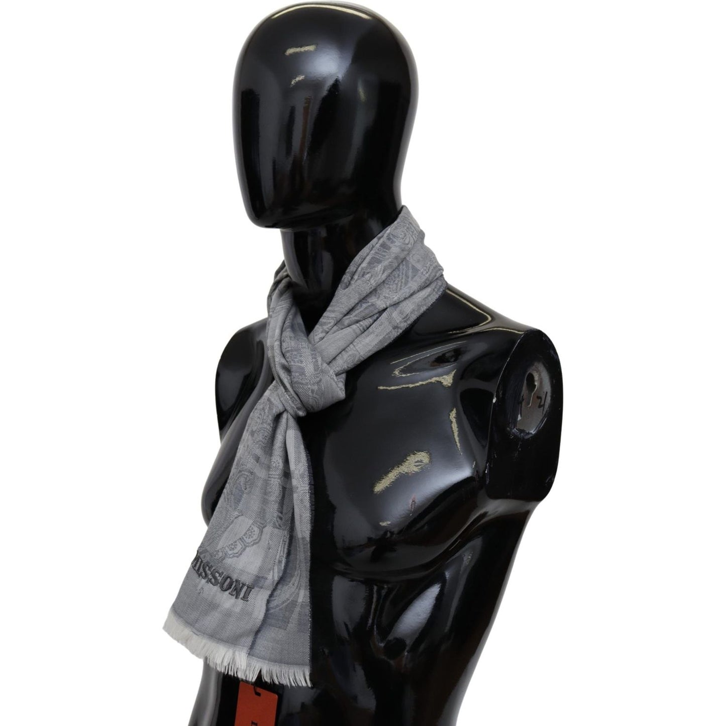 Missoni Gray Floral Wool Unisex Neck Wrap Fringes Scarf MS1982