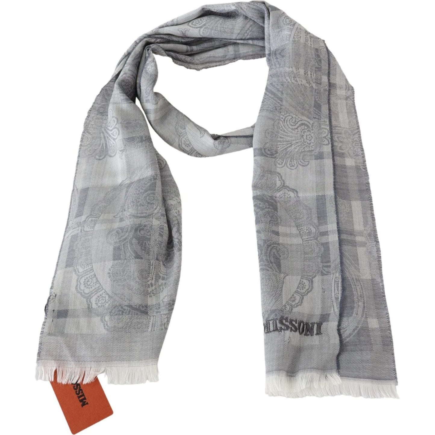 Missoni Gray Floral Wool Unisex Neck Wrap Fringes Scarf MS1982