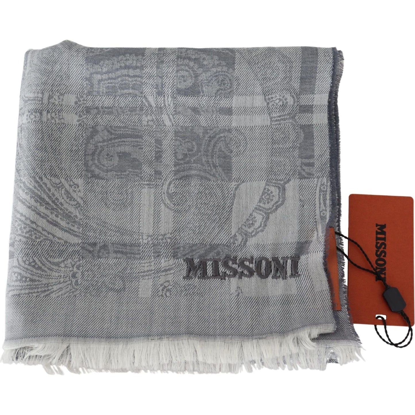 Missoni Gray Floral Wool Unisex Neck Wrap Fringes Scarf MS1982