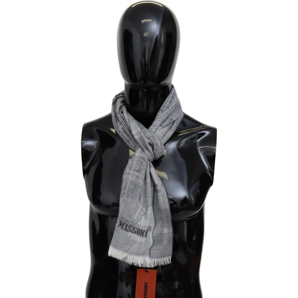 Missoni Gray Floral Wool Unisex Neck Wrap Fringes Scarf MS1982