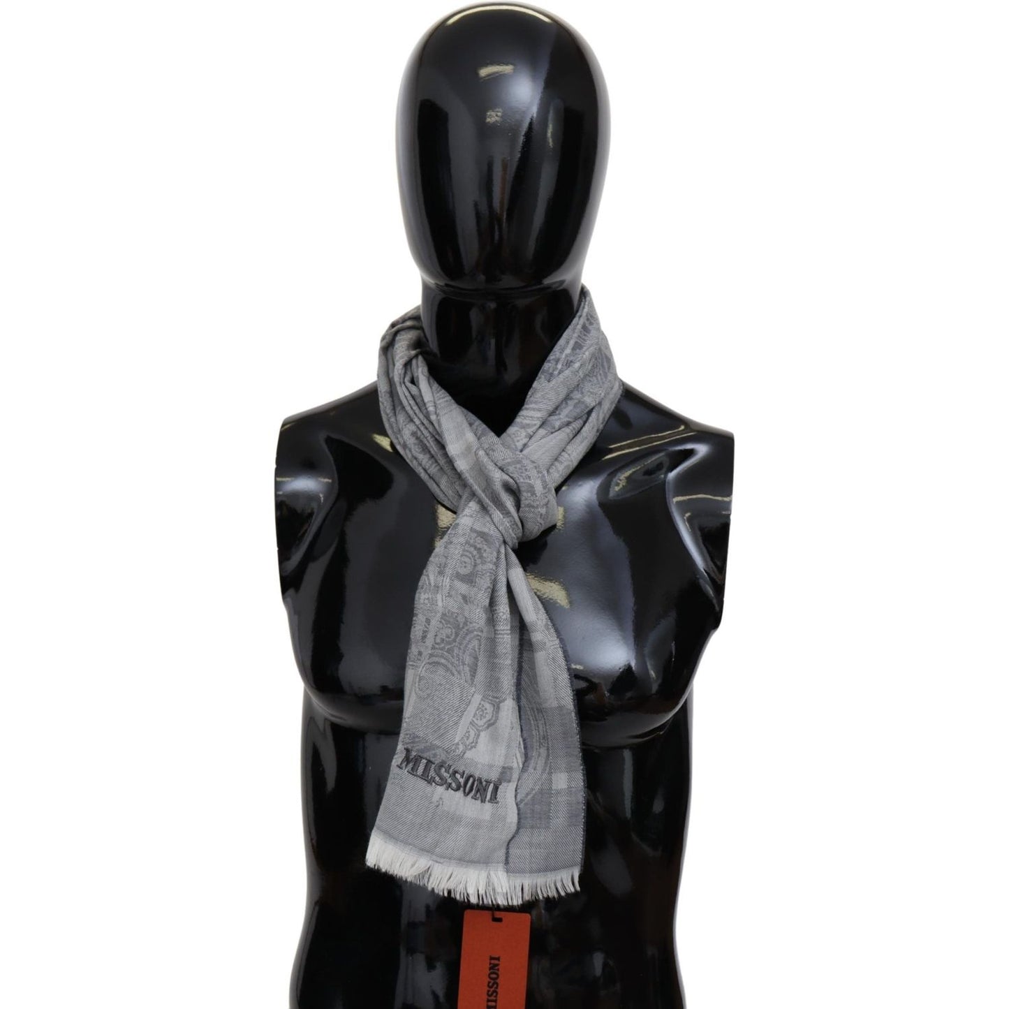 Missoni Gray Floral Wool Unisex Neck Wrap Fringes Scarf MS1982