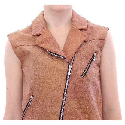 La Maison du Couturier Brown Leather Jacket Vest Coats & Jackets