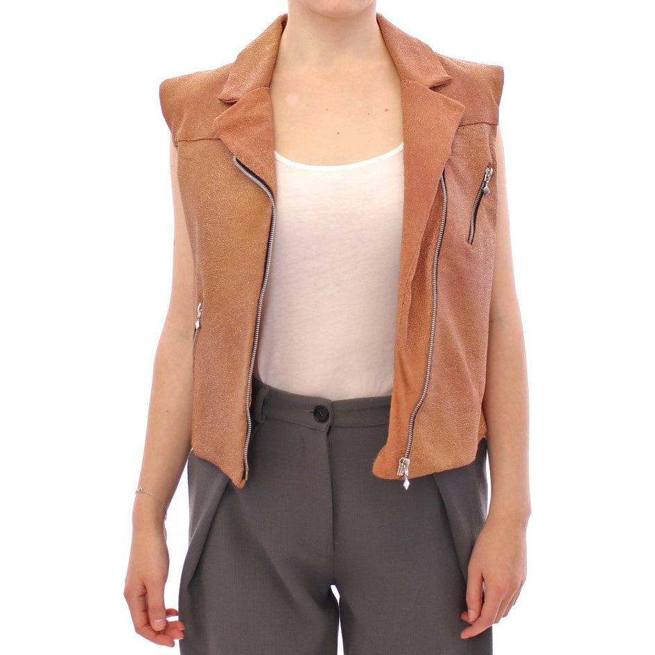 La Maison du Couturier Brown Leather Jacket Vest Coats & Jackets
