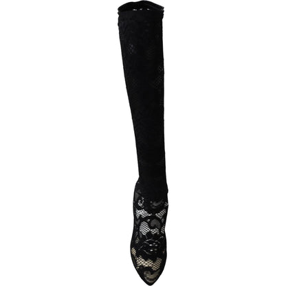 Dolce & Gabbana Black Taormina Lace Socks Boots Shoes Pumps