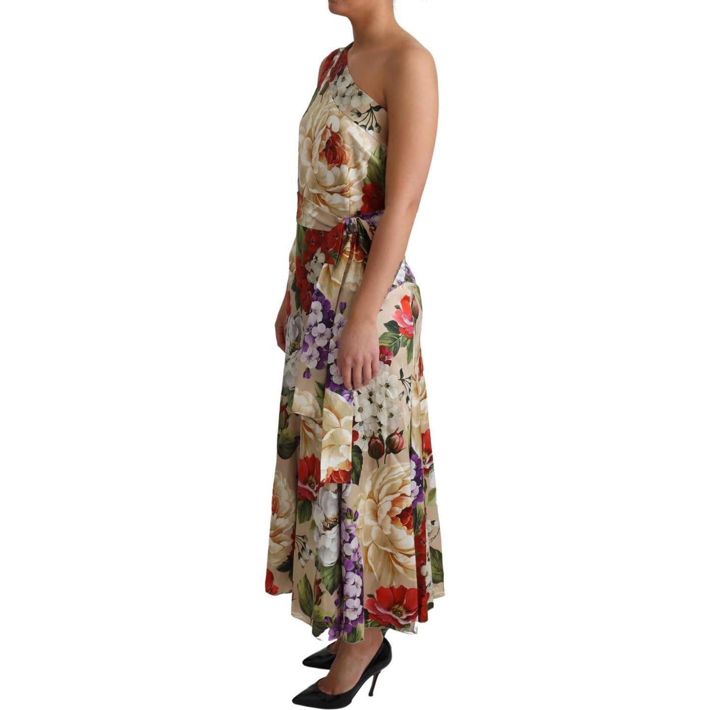 Dolce & Gabbana Print Silk Stretch One Shoulder Dress Floral