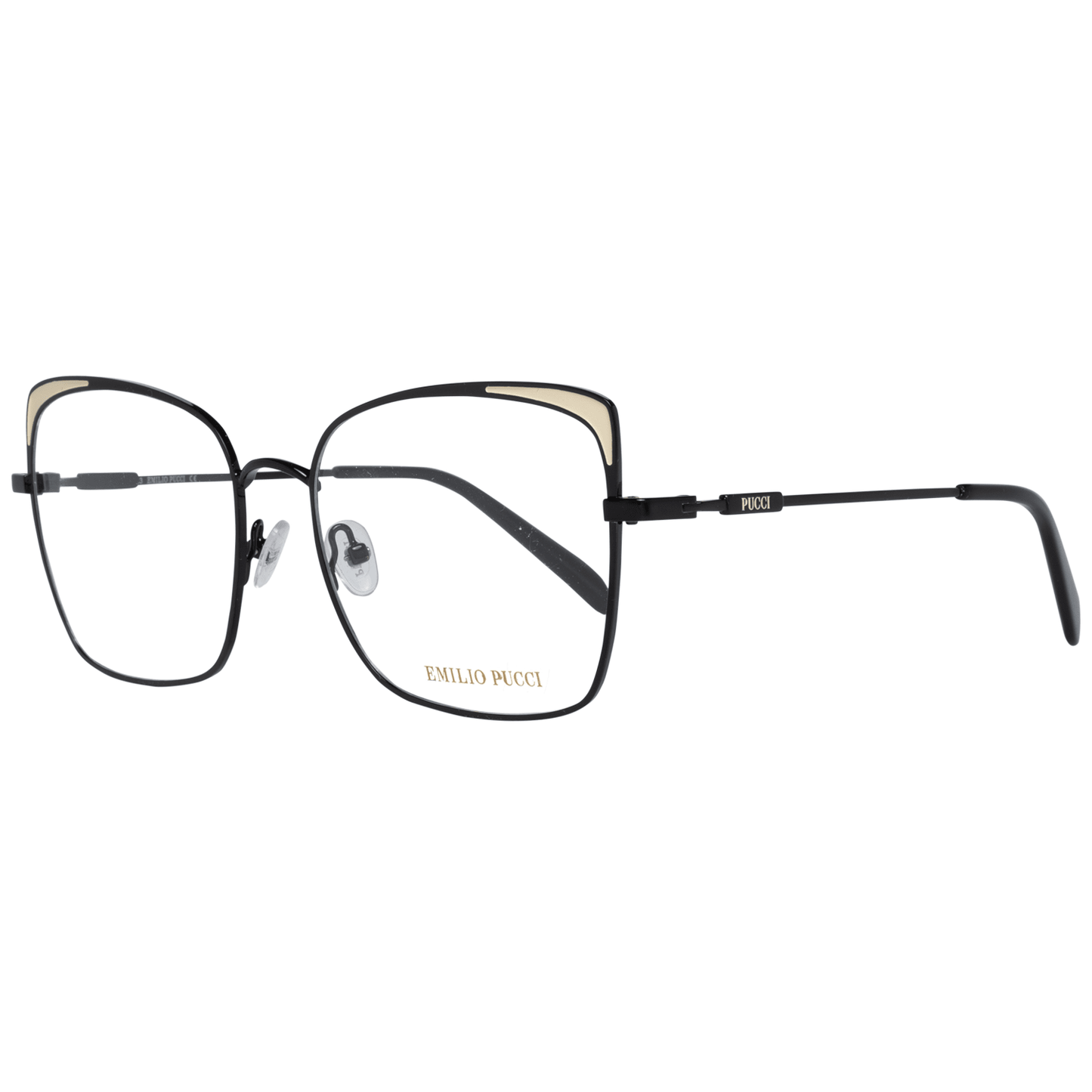 Emilio Pucci Black Women Glasses Frame, full-rim metal with branded case, lenses width 55mm, temples length 140mm.
