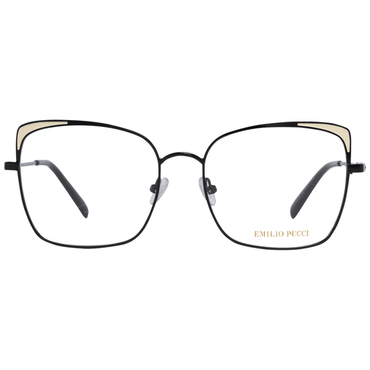 Emilio Pucci Black Women Glasses Frame with metal full-rim design, black color, lens width 55mm, frame width 135mm, includes branded case.