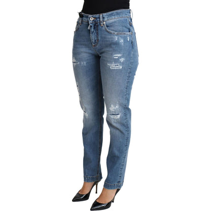 Dolce & Gabbana Blue Tattered Skinny Denim Cotton Blend Jeans