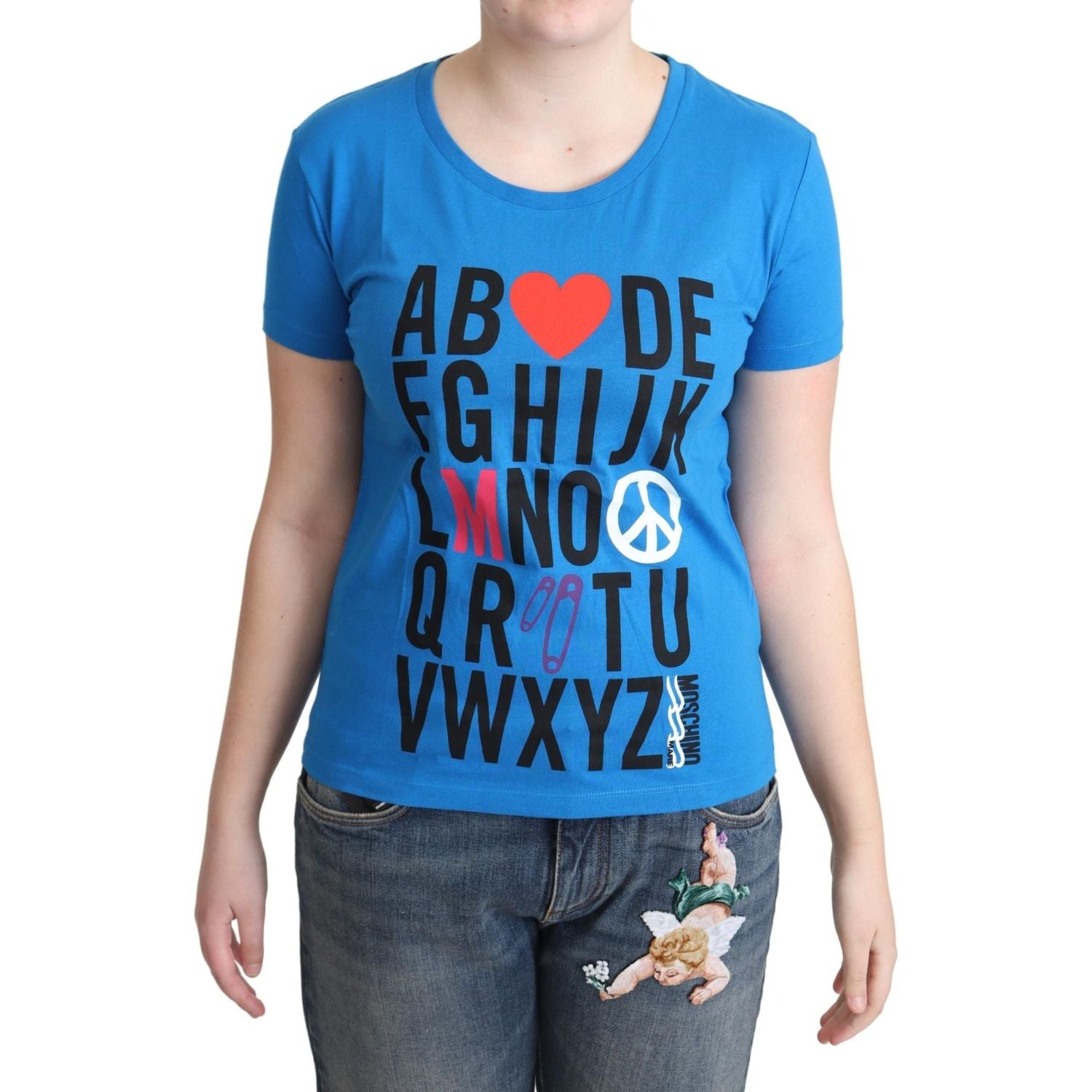 تي شيرت Moschino Chic Alphabet Cotton باللون الأزرق
