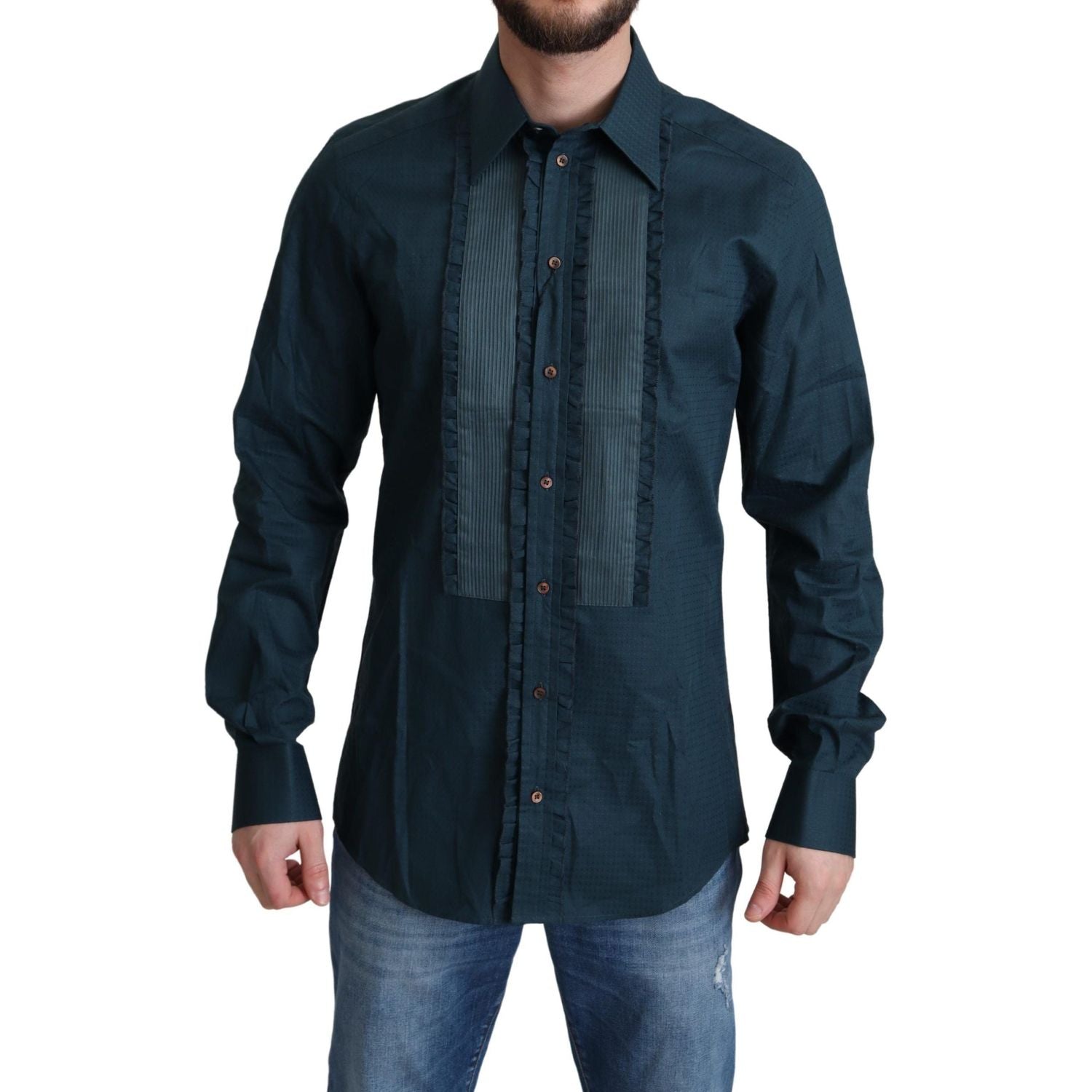 优雅蓝色荷叶边礼服衬衫