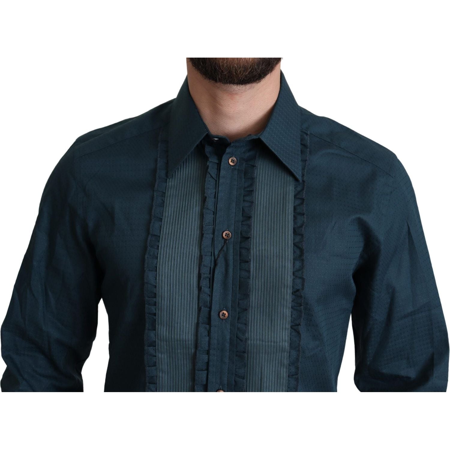 优雅蓝色荷叶边礼服衬衫