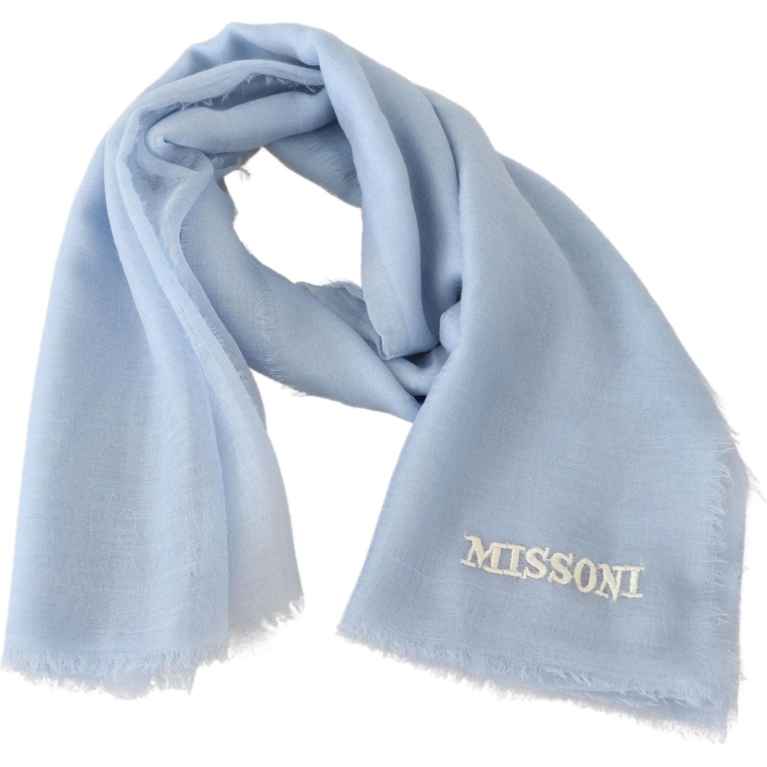 وشاح كشمير أزرق فاتح أنيق مع هامش من Missoni