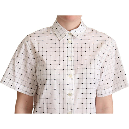 Dolce & Gabbana White Polka Dot Cotton Collared Shirt Top Blouse Top