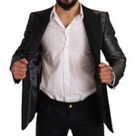 Dolce & Gabbana Metallic Gray Jacquard Slim Fit Blazer Dolce & Gabbana Black