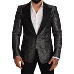 Dolce & Gabbana Metallic Gray Jacquard Slim Fit Blazer Dolce & Gabbana Black