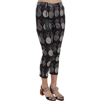 Dolce & Gabbana Black Pineapple Print Skinny Capri Pants Jeans & Pants