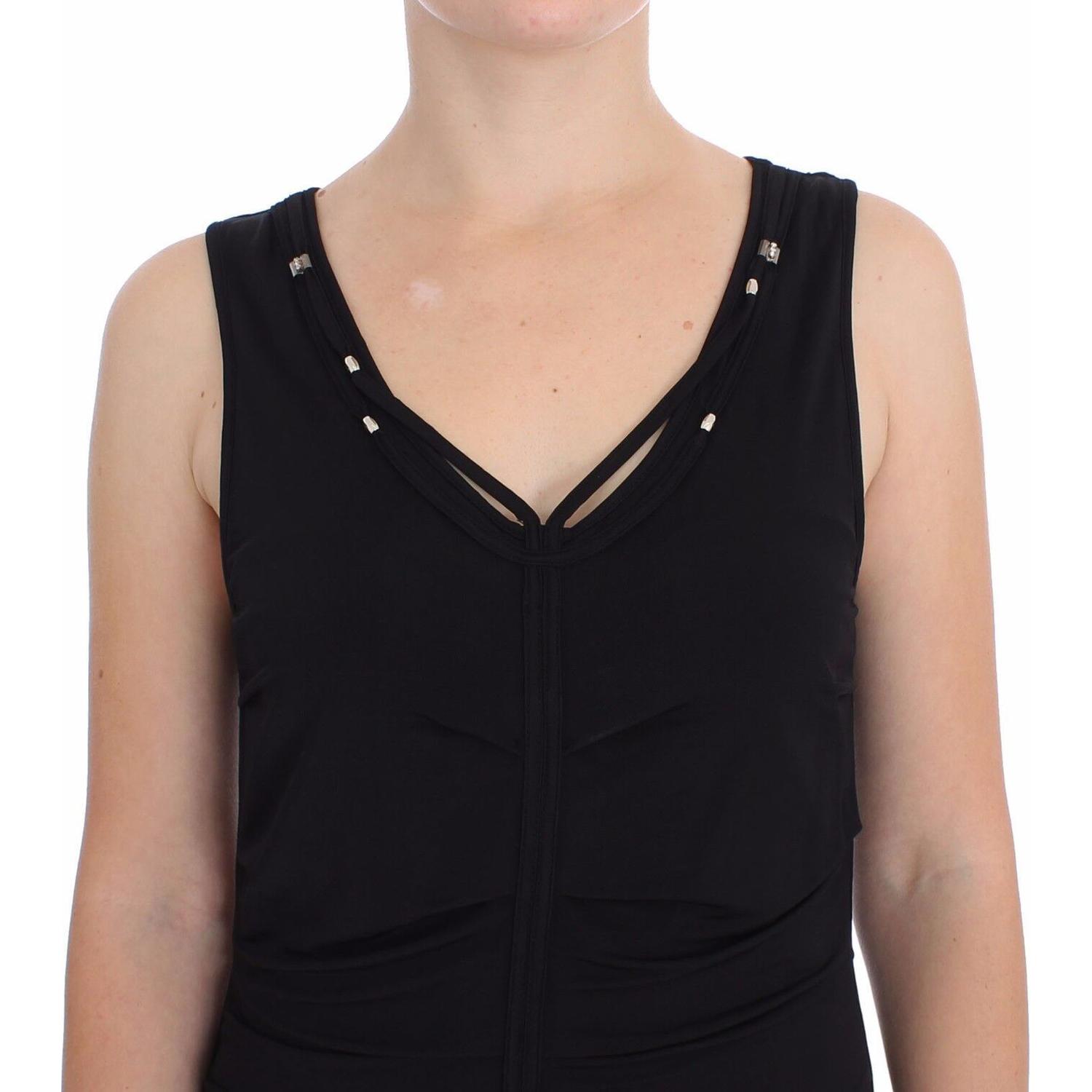 优雅黑色紧身针织及膝连衣裙