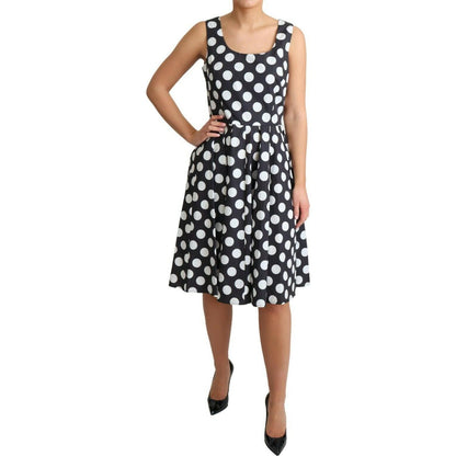 Dolce & Gabbana Black Polka Dotted Cotton A-Line Dress WOMAN DRESSES