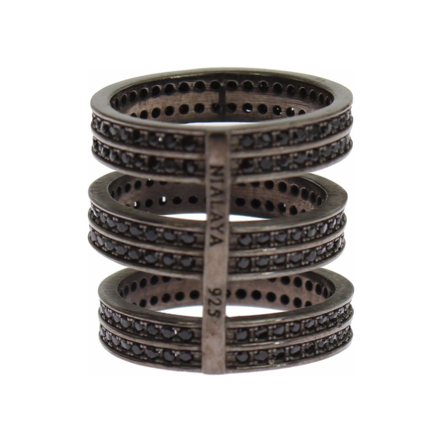 Nialaya Black CZ Rhodium 925 Silver Ring