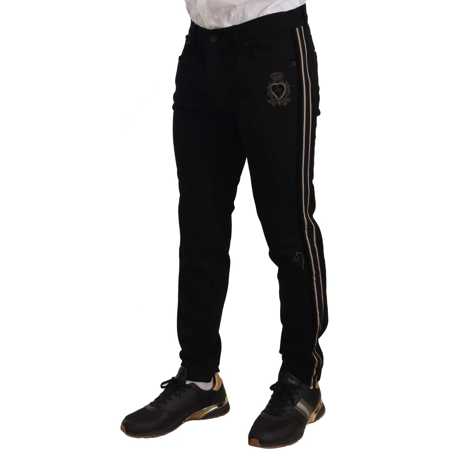 Dolce & Gabbana Black Skinny Fit Denim Side Band Jeans Pant