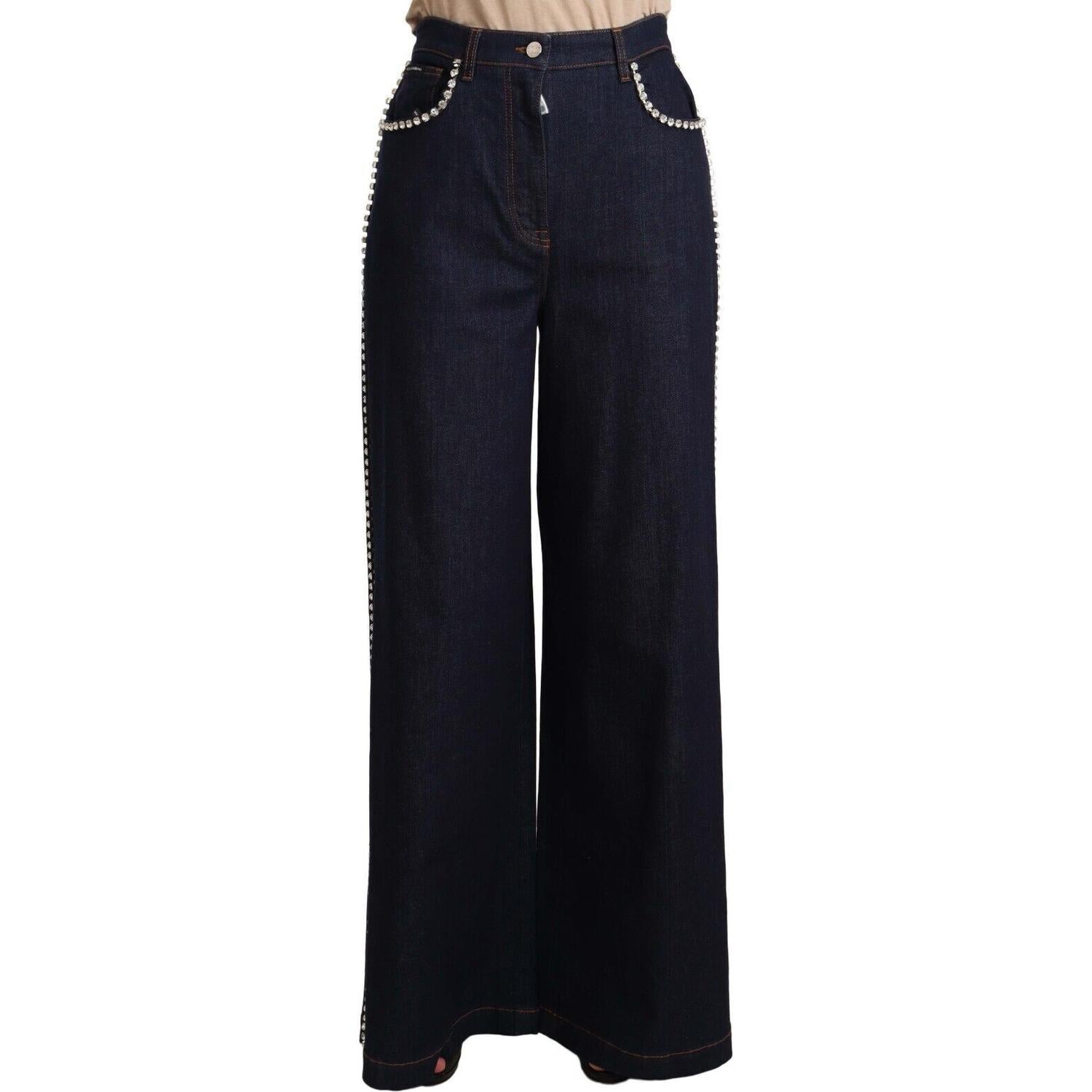 Dolce & Gabbana Dark Blue Crystal Embellished Flare Jeans