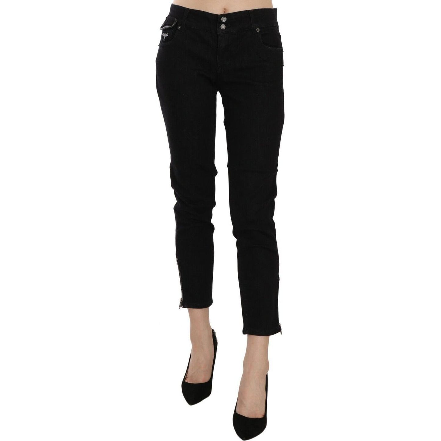 John Galliano Black Mid Waist Cropped Cut Hem Denim Casual Pants Jeans & Pants