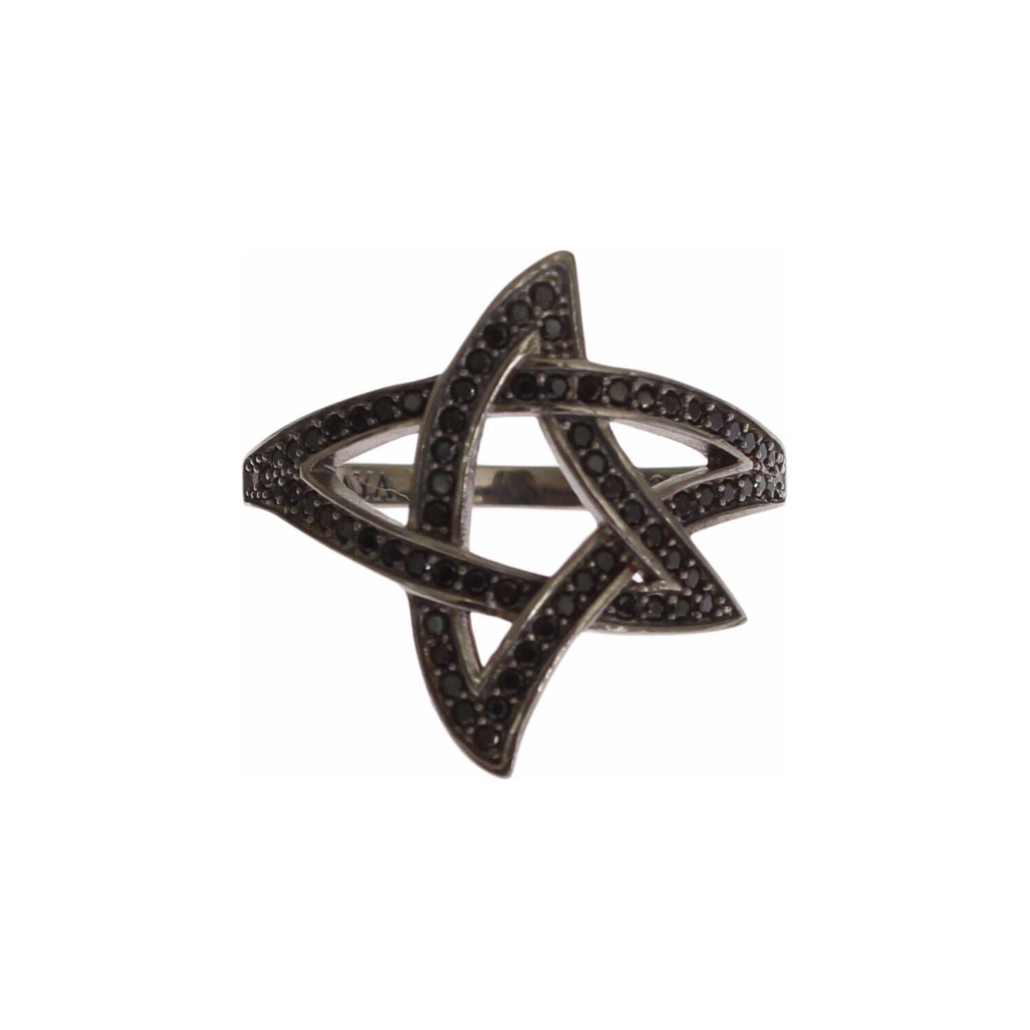Nialaya Black CZ Rhodium 925 Silver Womens Ring