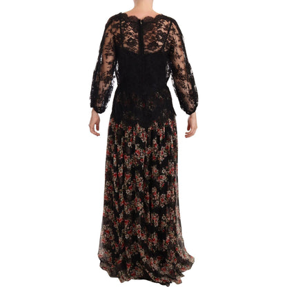 Dolce & Gabbana Black Lace Floral Polka Maxi Capri Dress WOMAN DRESSES