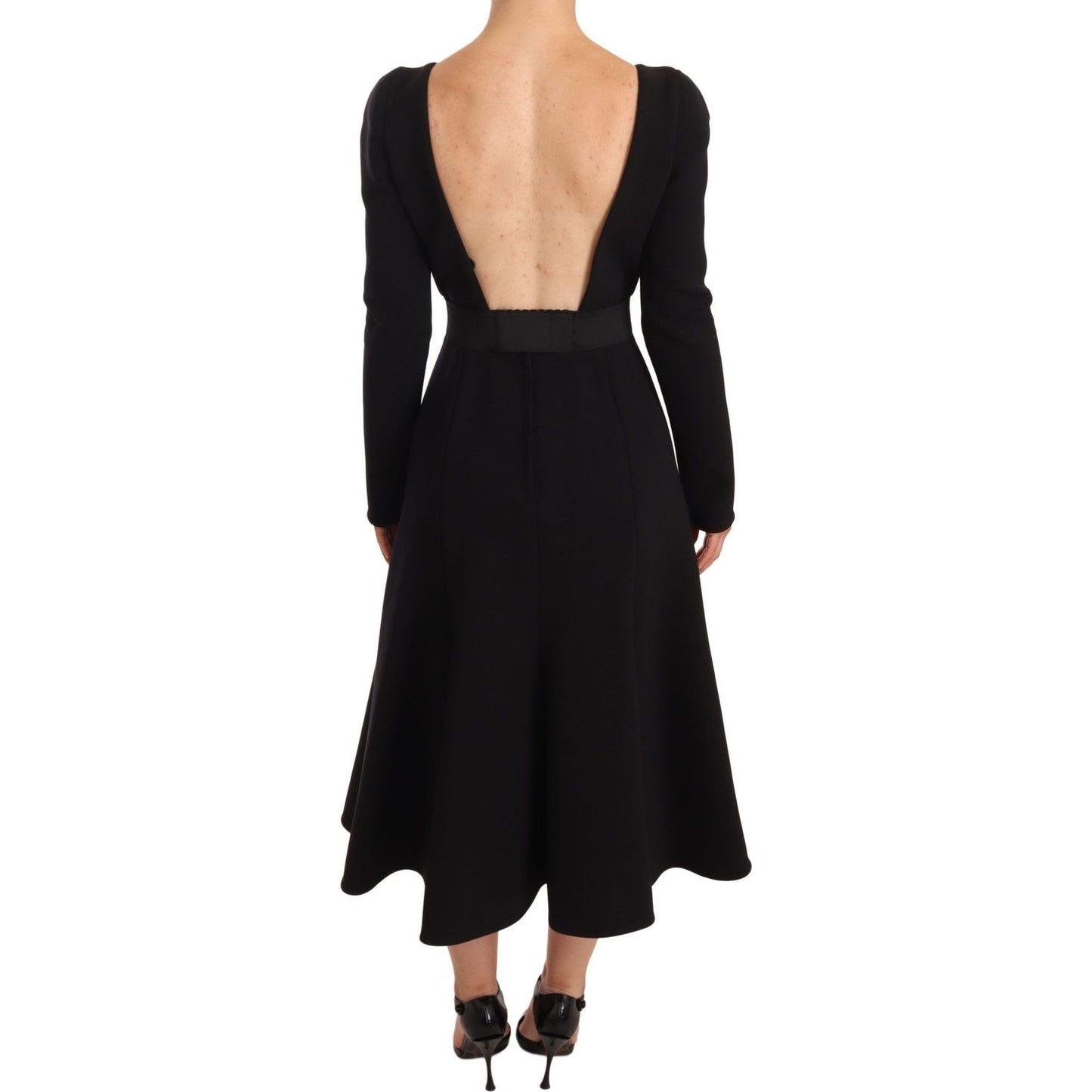 Dolce & Gabbana Black Wool Stretch Sheath Open Back Dress WOMAN DRESSES