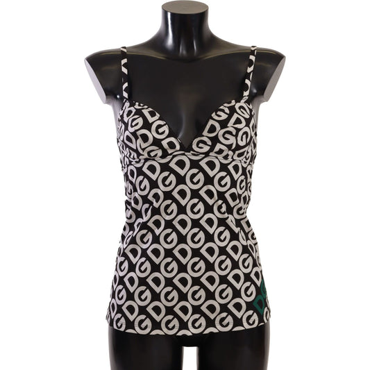 Dolce & Gabbana Black White Logo Print Camisole Top Underwear WOMAN SWIMWEAR