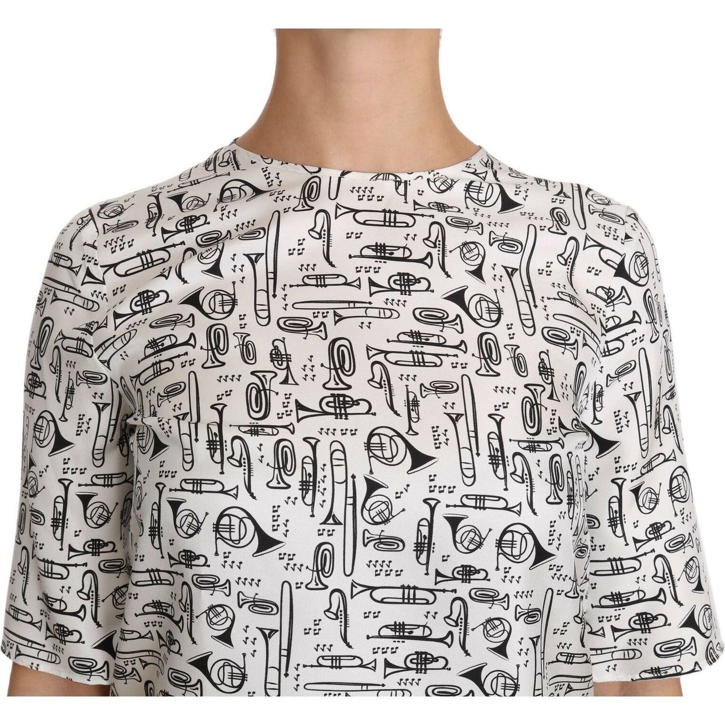 Dolce & Gabbana White Musical Instruments Print Blouse Blouse Top