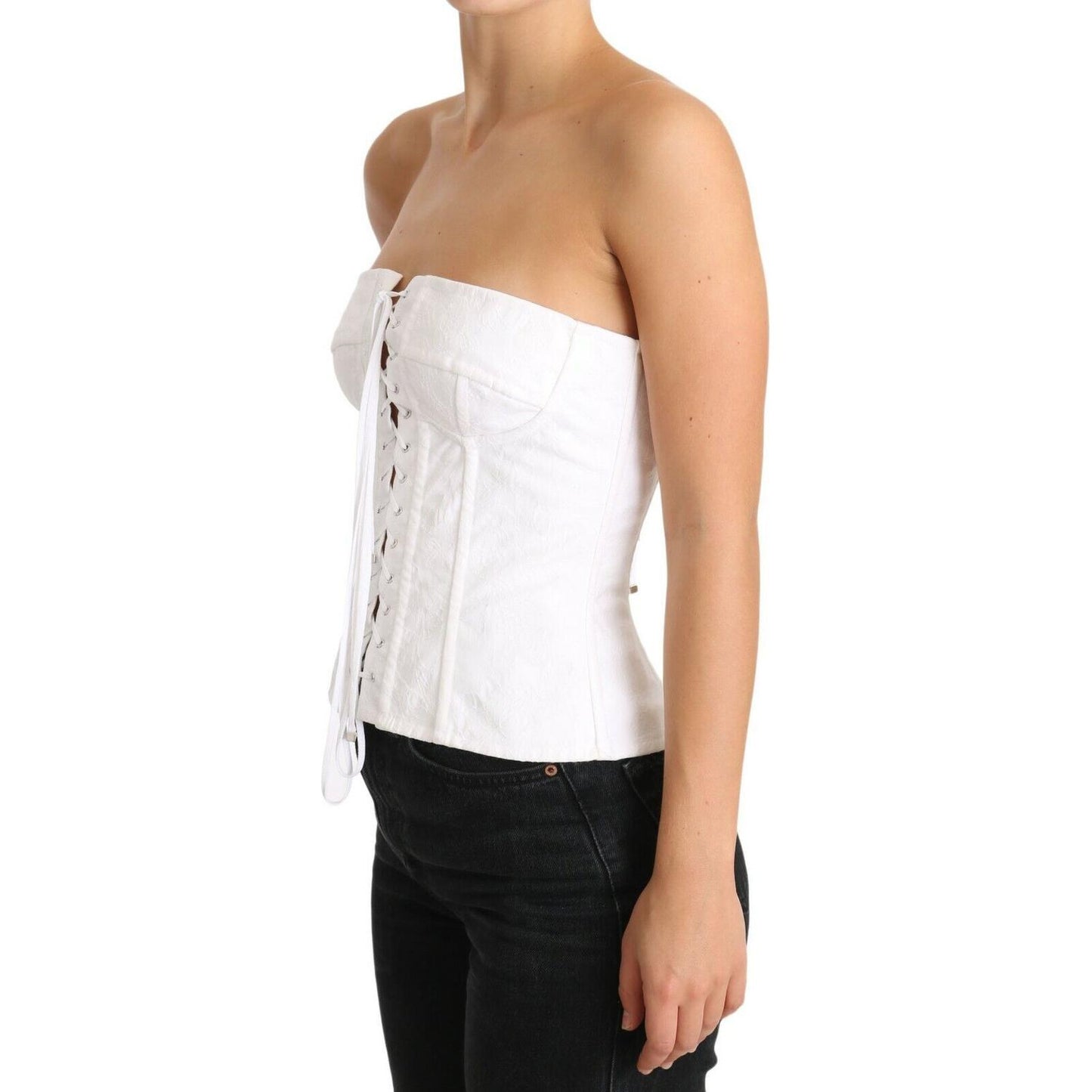 Dolce & Gabbana White PALERMO Bustier Cotton Top Corset WOMAN TOPS AND SHIRTS
