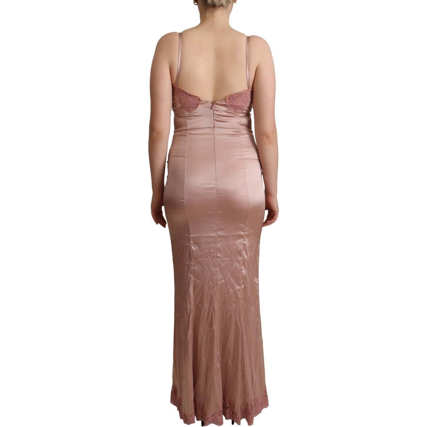 优雅粉色蕾丝长款紧身连衣裙