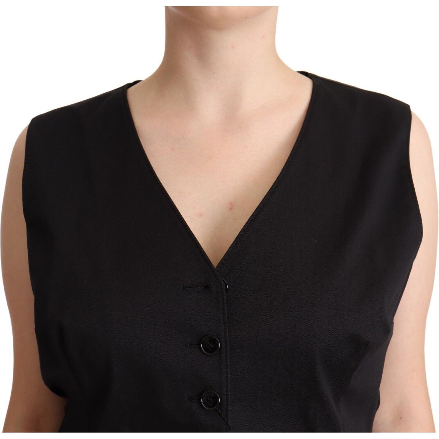 Dolce & Gabbana Black Button Down Sleeveless Vest Waiscoat Top WOMAN TOPS AND SHIRTS