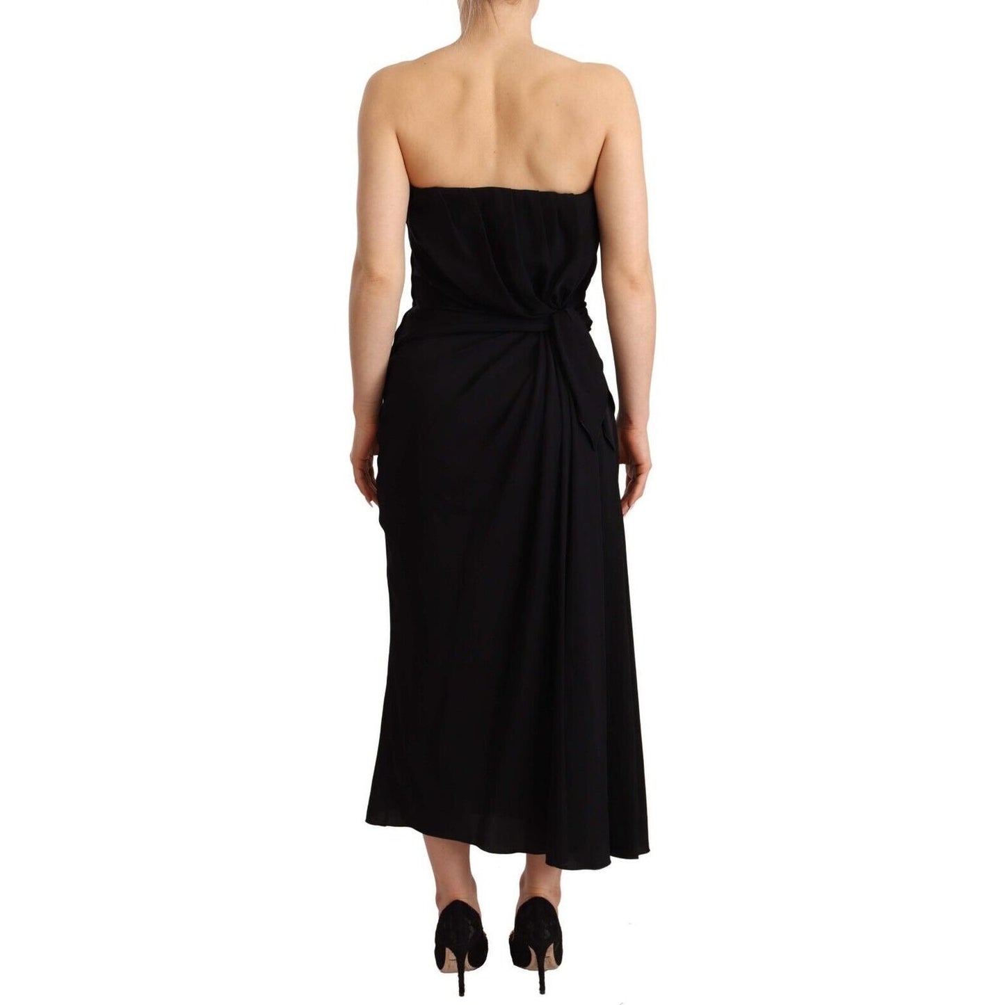 Dolce & Gabbana Black Silk Stretch Strapless Sheath Midi Dress