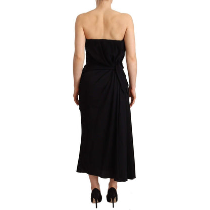 Dolce & Gabbana Black Silk Stretch Strapless Sheath Midi Dress