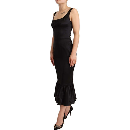 Dolce & Gabbana Black Silk Stretch Sheath Mermaid Midi Dress