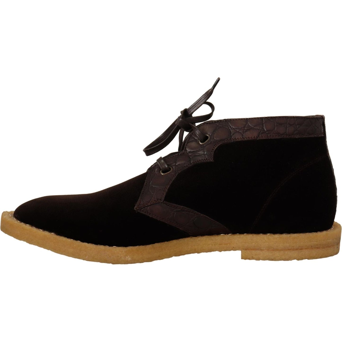 Dolce & Gabbana Brown Velvet Exotic Leather Boots