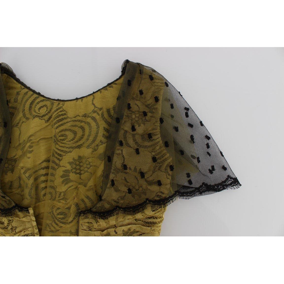 黄色花卉蕾丝紧身连衣裙