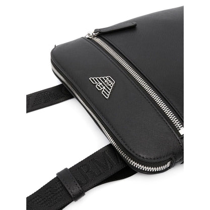 Emporio Armani ASV regenerated Saffiano leather flat shoulder bag with eagle plate