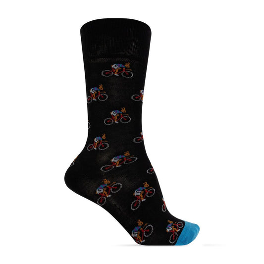 Paul Smith Underwear MultiColour cycling patterned sock with burgundy jacquard and ribbed trim.
