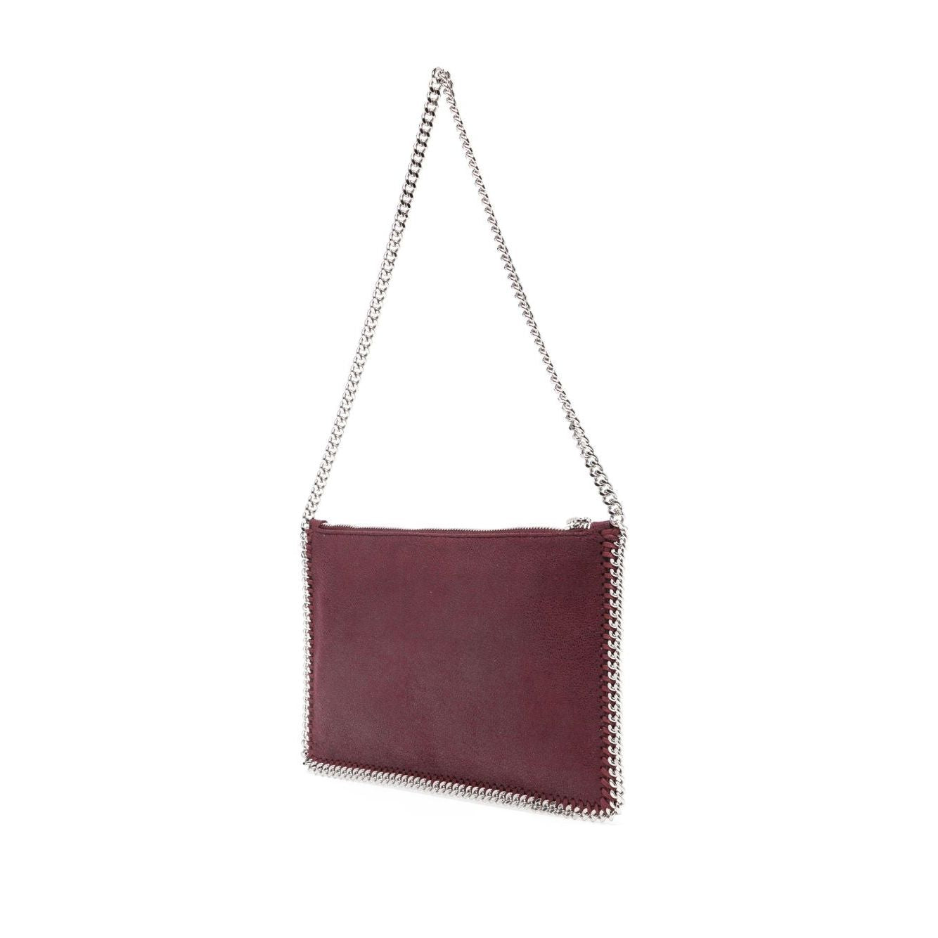Amaranth purple Stella McCartney Falabella clutch with chain-link shoulder strap and logo pendant, size 24x15x2 cm.