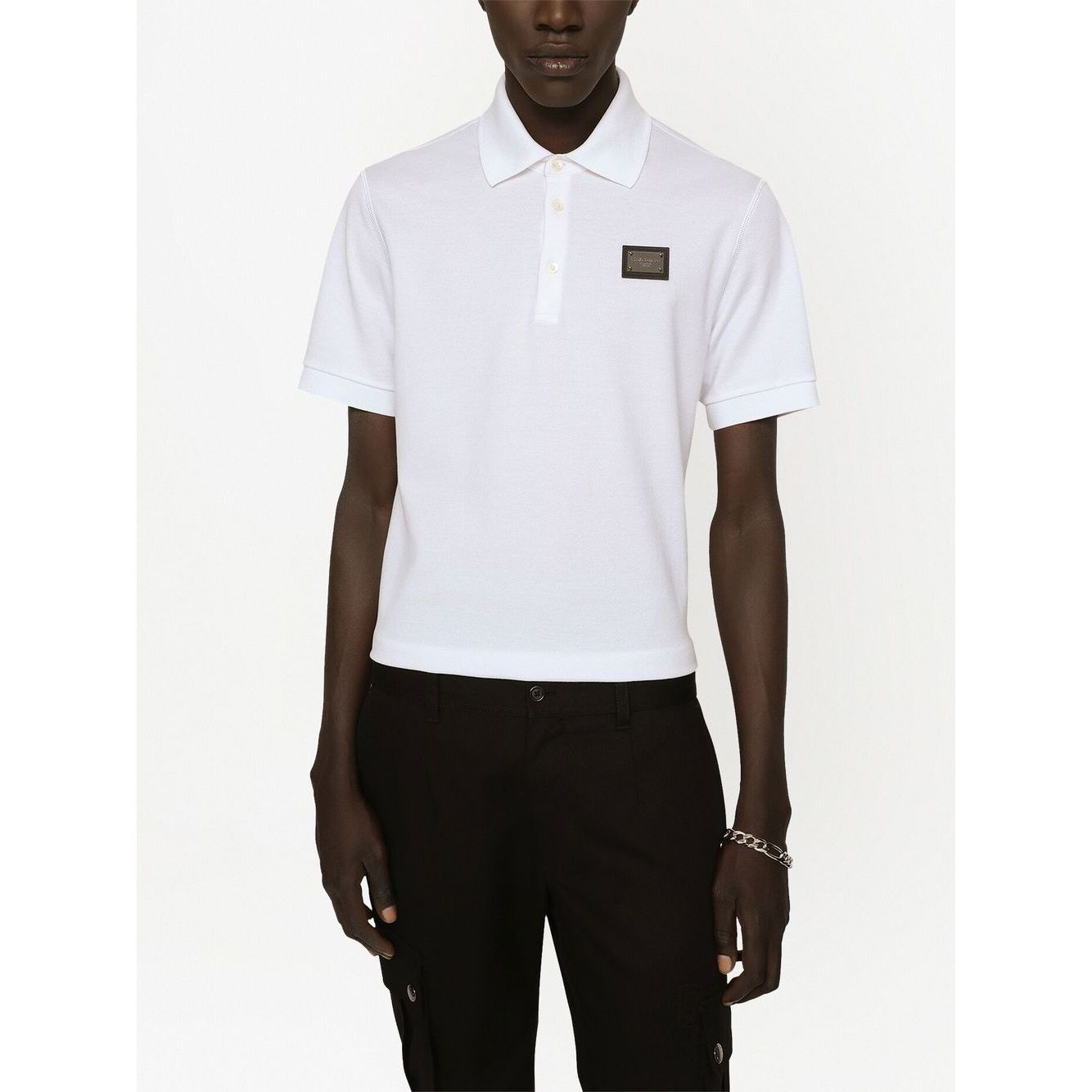 Dolce & Gabbana Logo cotton polo shirt in white with logo plaque, short sleeves, and straight hem.