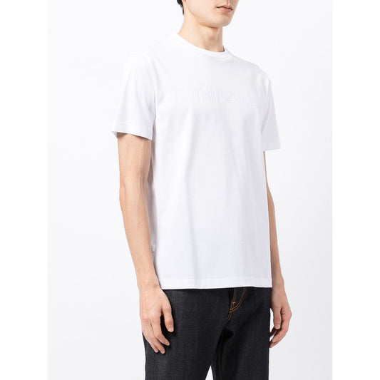 Emporio Armani T-shirts and Polos White cotton crew neck short sleeve logo t-shirt for men.